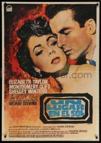 5f648 PLACE IN THE SUN Spanish R1967 different Mac art of Montgomery Clift & Elizabeth Taylor!