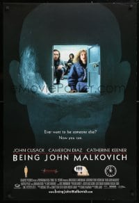 5g539 BEING JOHN MALKOVICH DS 1sh 1999 Spike Jonze directed, John Cusack, Diaz, wacky door in head!