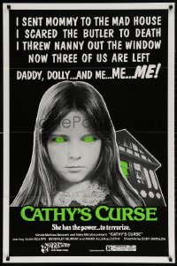 5g577 CATHY'S CURSE 1sh 1977 creepy image of Linda Koot, she has the power to terrorize!