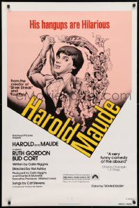 5g690 HAROLD & MAUDE 1sh R1979 Hal Ashby classic, Ruth Gordon, Bud Cort's hang-ups are hilarious!