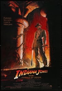 5g717 INDIANA JONES & THE TEMPLE OF DOOM 1sh 1984 art of Harrison Ford by Bruce Wolfe, no borders!