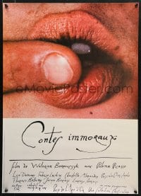 5g412 IMMORAL TALES Italian 20x27 1976 Contes Immoraux, finger on lips, daughter of Pablo Picasso!