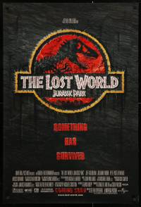 5g731 JURASSIC PARK 2 advance DS 1sh 1997 Steven Spielberg, classic logo with T-Rex over red background!