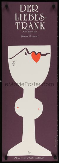 5g255 DER LIEBESTRANK 11x32 East German stage poster 1980s goblet with a heart by K. Lunkl!