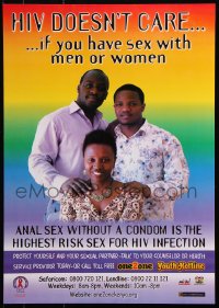 5g409 HIV DOESN'T CARE 17x23 Kenyan special poster 1990s AIDS, who you have sex with!