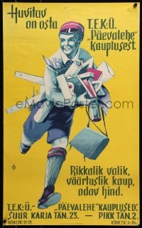 5g410 HUVITAV ON OSTA T.E.K.U. 17x28 Estonian special poster 1930s boy w/ supplies by Mamberg!