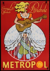 5g284 PERICHOLE 23x32 East German stage poster 1973 art of a man hiding under woman playing guitar!