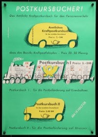 5g449 POSTKURSBUCHER 17x23 German special poster 1950s cars and a locomotive by Michel Kieser!