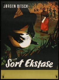 5g049 SORT EKSTASE 25x34 Danish advertising poster 1955 Stilling art of drum players & women dancing!