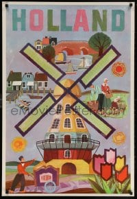 5g082 HOLLAND 26x38 Dutch travel poster 1960s Berry Weekes artwork of Dutch windmill & more!