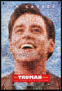 5g947 TRUMAN SHOW teaser DS 1sh 1998 really cool mosaic art of Jim Carrey, Peter Weir