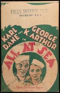 5h012 ALL AT SEA WC 1929 great artwork of sailor Karl Dane as Stupid McDuff with George K. Arthur!