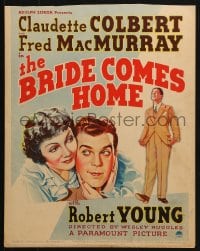 5h038 BRIDE COMES HOME WC 1935 great c/u art of Fred MacMurray & Claudette Colbert + Robert Young!
