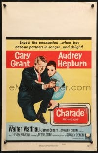 5h052 CHARADE WC 1963 tough Cary Grant & sexy Audrey Hepburn become partners in danger!