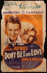 5h091 DON'T BET ON LOVE WC 1933 Lew Ayres gambles for riches & sexy Ginger Rogers, ultra rare!