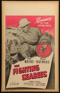 5h118 FIGHTING SEABEES WC 1944 art of Navy man John Wayne carrying pretty Susan Hayward in WWII!