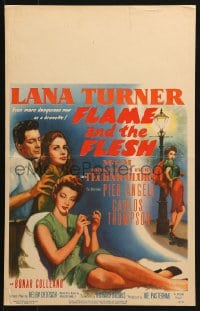 5h124 FLAME & THE FLESH WC 1954 artwork of sexy brunette bad girl Lana Turner, plus Pier Angeli!
