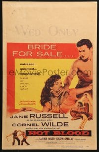 5h208 HOT BLOOD WC 1956 great image of Jane Russell biting barechested Cornel Wilde, Nicholas Ray