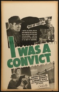 5h223 I WAS A CONVICT WC 1939 Barton MacLane paid for one mistake with 2 years behind bars!