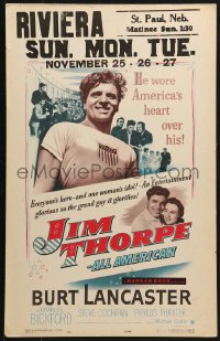 5h253 JIM THORPE ALL AMERICAN WC 1951 Burt Lancaster as greatest athlete of all time!
