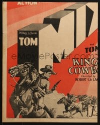 5h272 KING COWBOY TRIMMED WC 1928 best artwork of Tom Mix riding Tony, great layout & design!