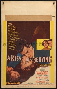 5h276 KISS BEFORE DYING WC 1956 great close up art of Robert Wagner & Joanne Woodward!