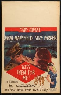 5h279 KISS THEM FOR ME WC 1957 romantic art of Cary Grant & Suzy Parker, plus sexy Jayne Mansfield!
