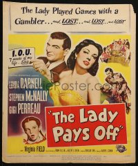 5h286 LADY PAYS OFF WC 1951 sexy Linda Darnell in swimsuit gambles & loses, Stephen McNally!