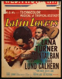 5h294 LATIN LOVERS WC 1953 great close up of sexy Lana Turner & Ricardo Montalban kissing, rare!