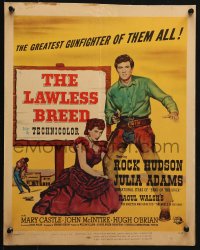 5h295 LAWLESS BREED WC 1953 cowboy Rock Hudson with gun & sexy Julie Adams kneeling beside him!