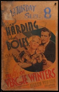 5h303 LIFE OF VERGIE WINTERS WC 1934 art of pretty Ann Harding in title role & John Boles with kid!