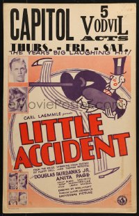 5h307 LITTLE ACCIDENT WC 1930 Douglas Fairbanks Jr. divorces Anita Page not knowing she is pregnant!
