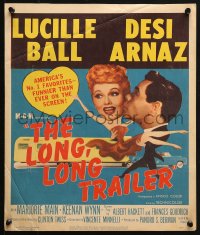 5h314 LONG, LONG TRAILER WC 1954 wacky artwork of Desi Arnaz kissing Lucy Ball!