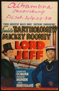 5h315 LORD JEFF WC 1938 cool art of Freddie Bartholomew in top hat & sailor Mickey Rooney, rare!