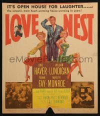 5h318 LOVE NEST WC 1951 William Lundigan stands between sexy Marilyn Monroe & June Haver!