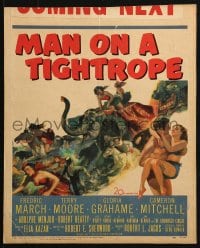 5h328 MAN ON A TIGHTROPE WC 1953 directed by Elia Kazan, circus performer Terry Moore!