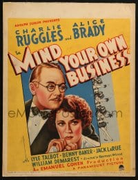 5h345 MIND YOUR OWN BUSINESS WC 1936 art of Boy Scout leader Charlie Ruggles & Alice Brady, rare!
