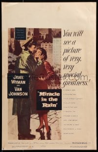 5h346 MIRACLE IN THE RAIN WC 1956 great romantic art of Jane Wyman & Van Johnson!