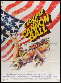 5j196 CANNONBALL RUN French 1p 1981 wacky different Hurel art of sexy naked woman race car!