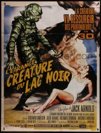 5j249 CREATURE FROM THE BLACK LAGOON French 1p R2012 art of monster holding sexy Julie Adams!