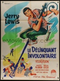 5j273 DELICATE DELINQUENT French 1p 1957 Grinsson art of teen Jerry Lewis hanging from light post!