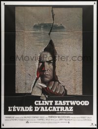 5j309 ESCAPE FROM ALCATRAZ French 1p 1979 cool artwork of Clint Eastwood busting out by Lettick!