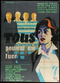 5j313 EVERYBODY WANTS TO KILL ME French 1p 1957 Clement Hurel art of Aimee against gray background!