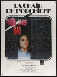 5j337 FLESH & THE ORCHID French 1p 1975 c/u of Charlotte Rampling & knife stuck through flower!