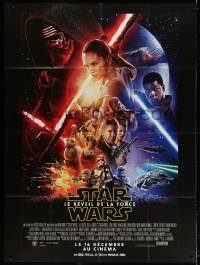 5j346 FORCE AWAKENS advance French 1p 2015 Star Wars: Episode VII, cool montage of top stars!