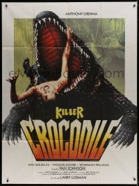 5j509 KILLER CROCODILE French 1p 1989 different LK horror art of giant reptile eating man alive!