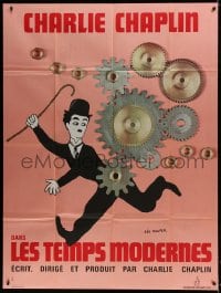 5j625 MODERN TIMES French 1p R1970s Leo Kouper art of Charlie Chaplin running by giant gears!
