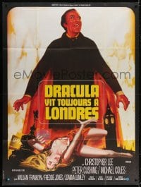 5j782 SATANIC RITES OF DRACULA French 1p 1974 different Landi art of vampire Christopher Lee & girl!