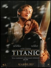 5j895 TITANIC teaser French 1p R2012 Leonardo DiCaprio & Kate Winslet, James Cameron!