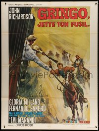 5j908 TOUGH ONE French 1p 1966 cool spaghetti western art of cowboys on horses chasing train!